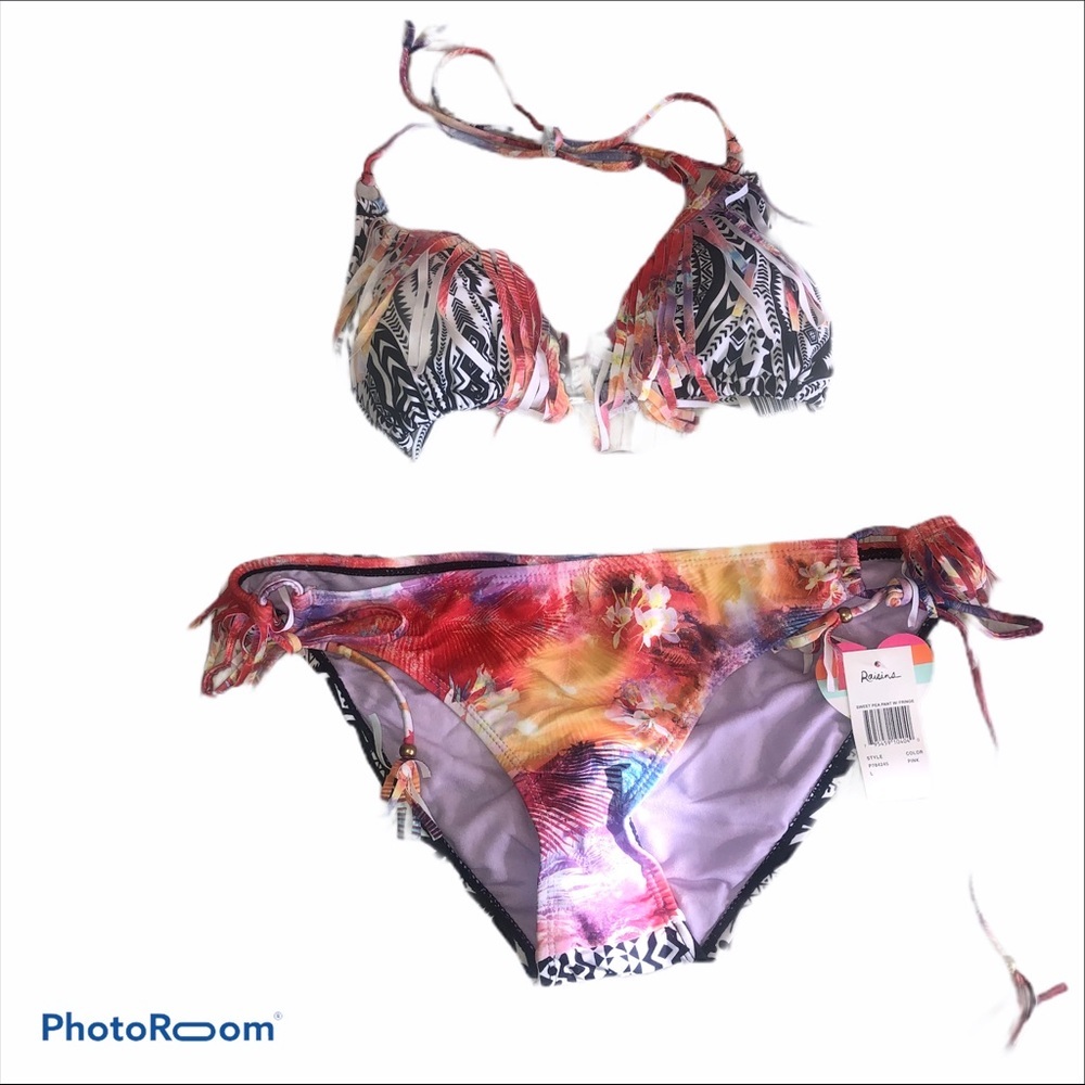 Raisins Fringe Multi Color Triangle Bra Bikini